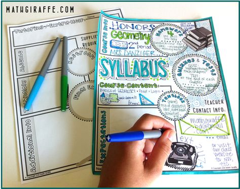 Free Doodle Syllabus Template for Math Class Syllabus Template, High School Math Classroom, Math Classroom Decorations, Geometry High School, Teaching Algebra, Free Doodles, Middle School Math Classroom, First Day Of Class, Doodle Notes