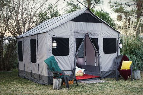 This Safari tent looks and feels like a tiny home! With ample living space and sturdy materials, this could be the tent to rival all tents. Camping Bedarf, Comfortable Camping, Cabin Tent, Safari Tent, Camping Glamping, Camping Fun, Camping Survival, Camping And Hiking, Camping Car