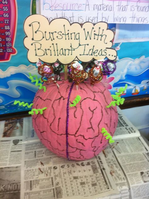 My decorated brain pumpkin October 2010!! Healthcare Pumpkin Carving, Brain Pumpkin Painting, Pumpkin Decorating Ideas Healthcare, Mental Health Pumpkin Decorating, Physical Therapy Pumpkin Decorating, Nurse Pumpkin Decorating, Healthcare Pumpkin, Healthcare Pumpkin Decorating, Pumkin Ideas