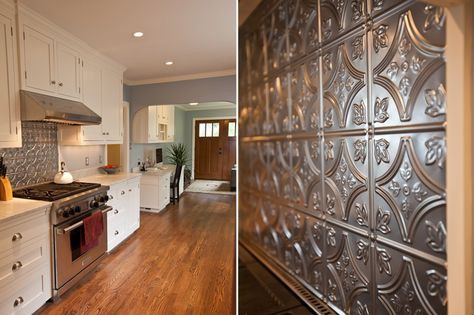 Stamped Tin Backsplash, Tudor Home, Walnut Floors, Tudor House, Turn Of The Century, Custom Cabinets, Backsplash, Kitchen Remodel, Kitchens