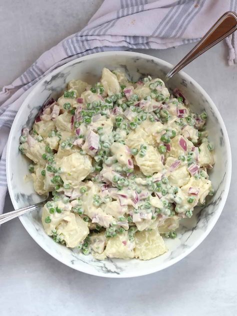 Salad With Peas, Skinnyish Dish, Mayonnaise Dressing, Pea Salad Recipes, Red Potato Salad, Potato Salad With Egg, English Peas, Creamy Potato Salad, Pea Salad