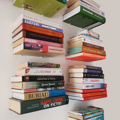 Galleksa Bookshelves Invisible Bookshelves, Metal Bookshelves, Invisible Bookshelf, Invisible Shelves, Mounted Bookshelf, Vertical Bookshelf, Bookcase Ideas, Floating Books, Floating Bookshelf