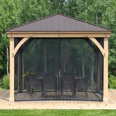 Yardistry 12 ft. x 12 ft. Meridian Gazebo Mosquito Mesh Kit with UV resistant Phifer Material and Easy Glide Tracks YM11793 | Patio gazebo, Gazebo, Gazebo on deck Yardistry Gazebo, Gazebo On Deck, Screened Gazebo, Cedar Lumber, Replacement Canopy, Wood Pergola, Patio Cover, Aluminum Roof, Patio Gazebo