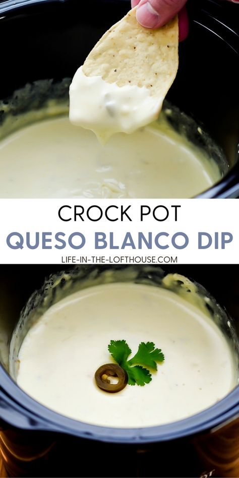 Queso Dip Crockpot, Crock Pot Queso, Queso Blanco Dip, White Cheese Dip, White Queso Dip, Crock Pot Dips, Queso Dip Recipes, Queso Recipe, Nacho Cheese Sauce