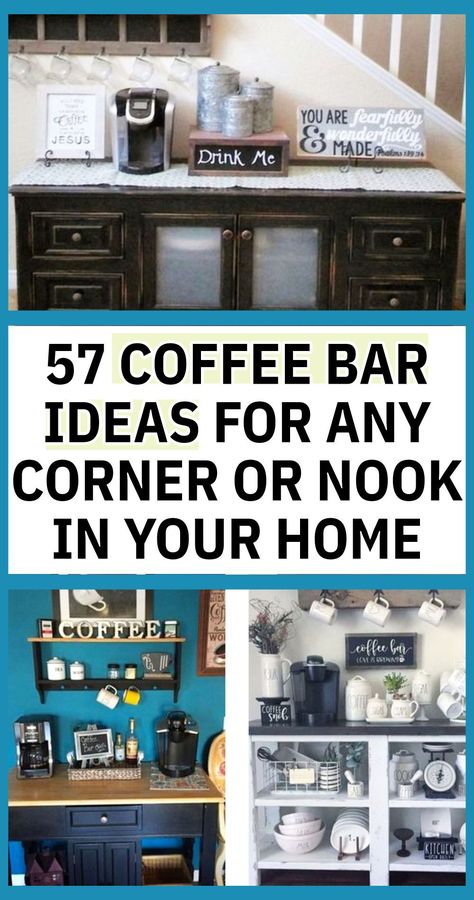 Coffee bar ideas for a home coffee bar -in the pictures: farmhouse coffee bar, home coffee stations, holiday coffee bar, farmhouse coffee area, DIY coffee nook, countertop, corner coffee bar ideas small spaces, contemporary farmhouse kitchen canister sets, Rae Dunn Farmhouse kitchen / farmhouse coffee bar decor ideas, design, decorations, coffee bars in kitchen, tables, cabinets, carts, wall shelf ideas, tiered tray ideas etc Coffee Bar Station Small Spaces Coffee Tables, Small Wall Coffee Bar Ideas, Coffee Bar Shelf Ideas Wall Shelves, Small Corner Coffee Bar, Coffee Bar Ideas Kitchen Cabinets, Home Coffee Bar Ideas Small Spaces, Coffee Station Ideas Countertop Corner, Diy Small Bar, Bookshelf Coffee Bar