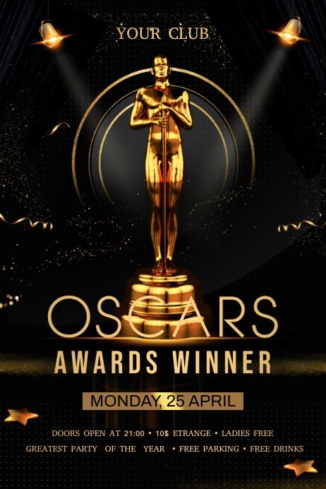 Oscars Award, Award Poster, Invert Colors, Banner Design Inspiration, Oscar Award, Banner Templates, Graphic Design Company, Social Media Schedule, Free Poster