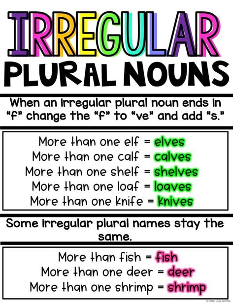 Irregular Plural Nouns Anchor Chart, Irregular Plural Nouns Activities, Irregular Plural Nouns Worksheet, Plural Nouns Activities, Verbs Anchor Chart, Nouns And Verbs Worksheets, Plurals Worksheets, Plural Nouns Worksheet, Plural Words