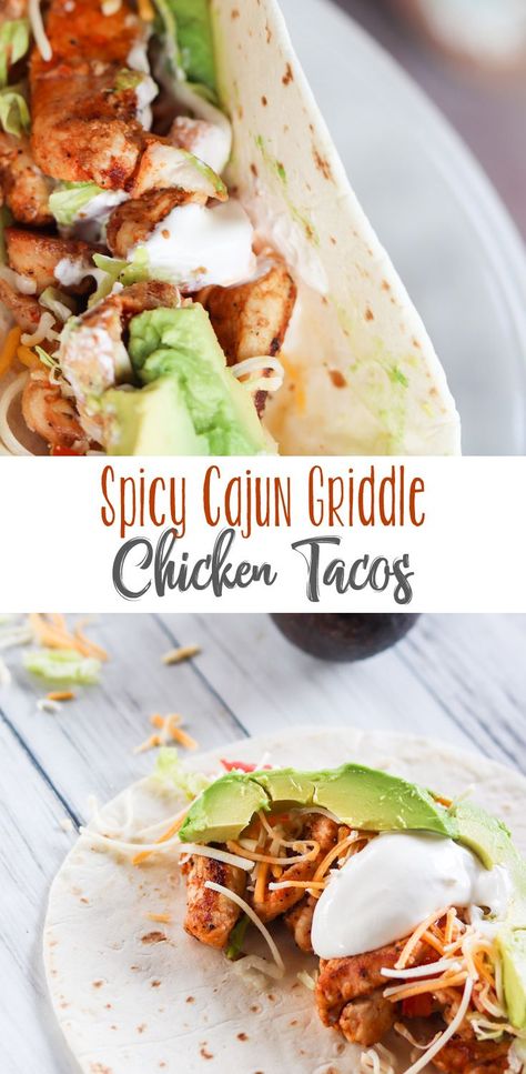 Simple, but spicy Cajun chicken, griddle cooked for extreme flavor and tenderness. Load up the toppings for amazing Spicy Cajun Griddle Chicken Tacos. Griddle Chicken, Spicy Cajun Chicken, Tacos Dinner, Outdoor Griddle Recipes, Griddle Cooking Recipes, Authentic Mexican Recipes, Chicken Taco Recipes, Griddle Recipes, Griddle Cooking