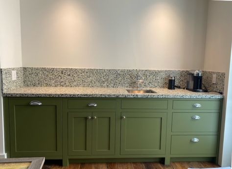 Add a pop of colour to any space with our Wasabi Terrazzo! This kitchen countertop and backsplash featuring wasabi green and teal blue marble chips will have you just as hooked as everyone else on the green trend Kitchen Countertop And Backsplash, Terrazzo Backsplash, Green Terrazzo, Terrazzo Marble, Marble Trend, Sage Green Kitchen, Green Kitchen Cabinets, Quartz Slab, Sintered Stone