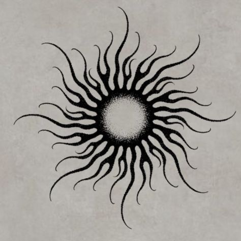 Scary Moon Tattoo, Unique Sun Tattoo For Men, African Sun Tattoo, Sun Etching, Dark Sun Tattoo, Sun Rays Drawing, Traditional Star Tattoo, Halo Drawings, Spiral Sun