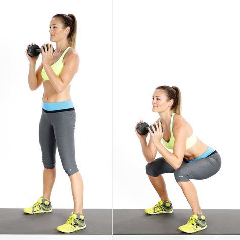 Triset 2, Exercise 1: Goblet Squat Squat Challenge, Popsugar Fitness, Circuit Workout, Fitness Challenge, Kettlebell Workout, Body Fitness, Yamaguchi, Dumbbell Workout, Boost Your Metabolism