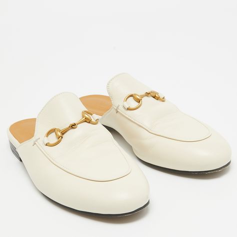 Gucci Cream Leather Princetown Mules Size 39.5 Gucci Princetown, Luxury Footwear, Loafer Mules, Shoe Show, Gucci Shoes, Leather Flats, Mule Clogs, Mules Shoes, Signature Style