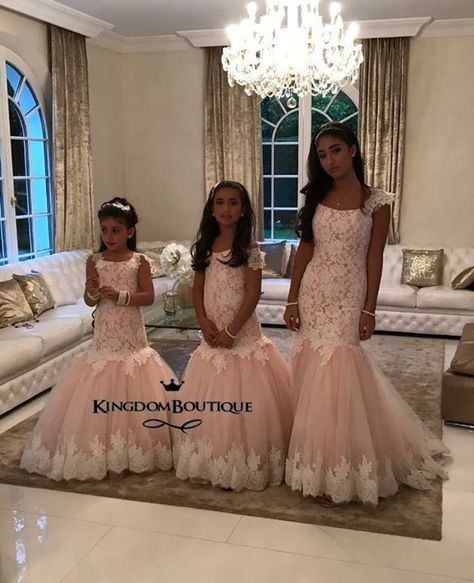 Untitled Dresses Mermaid Style, Kids Formal Wear, Flower Girl Dresses Mermaid, Flower Girl Dresses Champagne, Long Flower Girl Dresses, Kids Formal, Pink Flower Girl Dresses, First Communion Dresses, Girls Pageant Dresses