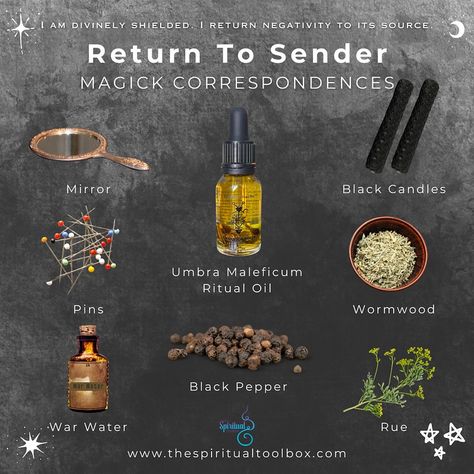 Return to Sender rituals reflect negative energy back to its source using a variety of tools and ingredients… war water, pins, mirror, wormwood, black pepper, and rue. 🔮📚 Want to dive deeper into the world of astrology, metaphysics, and witchcraft?! Join our Patreon community today 🌟🔮✨ #returntosender #spell #ritual #witchcraft #witchvibes #thespiritualtoolbox #spiritualtoolbox #australianwitch #australianwitchcraft #witch #witchesofinstagram #witchesoftiktok #spiritual #metaphysical #metap... Return To Sender Herbs, Mirror Spells Return To Sender, Return Back To Sender Spell, Back To Sender Spell, Return To Sender Spell, Ritual Witchcraft, Rituals Witchcraft, Pagan Spells, Beginner Witch