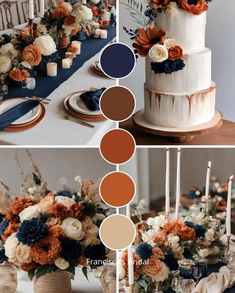 Navy Burnt Orange Wedding Color Palettes, Terracotta And Navy Wedding Centerpieces, Navy Blue Burgundy And Burnt Orange Wedding, Royal Blue And Rust Orange Wedding, Navy Sage And Terracotta Wedding, Navy Blue Orange Wedding Theme, Slate Blue And Burnt Orange Wedding, Navy And Rust Orange Wedding, Terracota Navy Blue Wedding