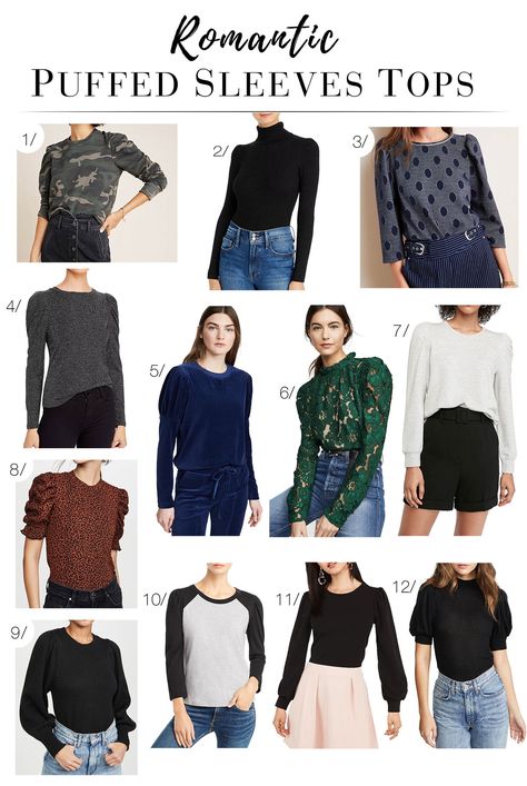 TRENDING NOW: ROMANTIC PUFFED SLEEVE TOPS | A li'l Juliet style — as a fun detail on otherwise plain shirts or a full-on lace top with big poofy shoulders, romantic puffed sleeve blouses are trending. | #TheMomEditStyle #RomanticTopOutfit #RomanticTopsForWomen #RomanticClothingStyle #PuffedSleeveBlouses #PuffedSleevesTop #RomanticBlouseOutfit #RomanticBlouseBohoChic #JulietCapuletAesthetic #RomanticAesthetic #RomanticTrend #TrendyRomanticStyle #RomanticStreetStyleFashionTrends Puffed Sleeves Outfit, Puffed Sleeves Top, Romantic Clothing Style, Sleeves Outfit, Mom Edit, Romantic Tops, Plain Sweatshirt, Romantic Blouses, Shirt Blouses Tops