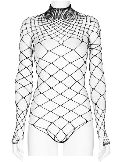 Black Gothic One-Piece Mesh Long Sleeve T-Shirt for Women Fishnet Bodysuit, Fish Shirt, Summer Festival Outfit, Lingerie Top, Punk Rave, Bodysuit Black, Mesh Bodysuit, Punk Outfits, Black Gifts