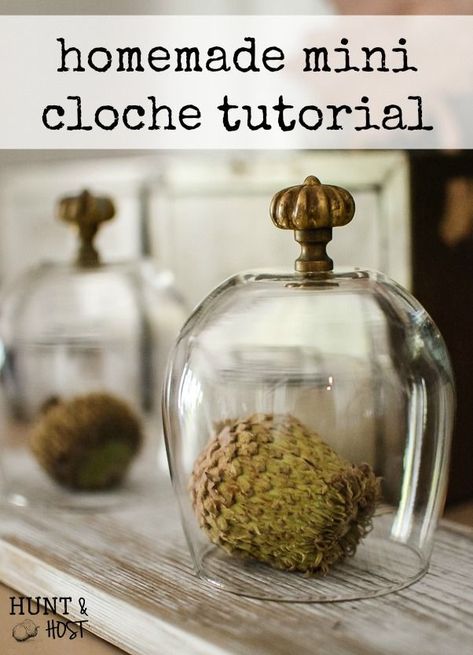 A simple homemade cloche. This mini glass cloche takes seconds to make but gives lasting decorating impact! #cloches #easydiy #miniglasscloche #diyhomedecoronabudget #diycraftideas #diycraftprojects #diycraftshome Mini Cloche, Wire Cloche, Cloche Decor, Fun Fall Decor, English Decor, Glass Cloche, Diy Home Decor On A Budget, Apothecary Jars, Train Tracks