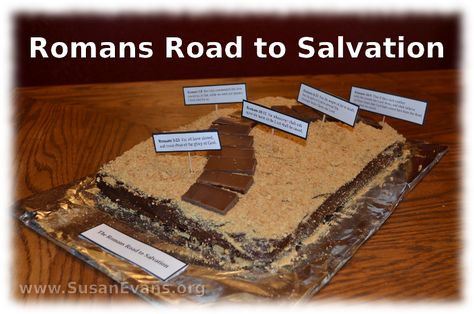 Romans Road to Salvation Cake - http://susanevans.org/blog/romans-road-to-salvation-cake/ Romans Road To Salvation, Roman Road To Salvation, Romans Road, Free Bible Printables, Family Bible Study, New Testament Bible, Children's Church Crafts, Roman Roads, Resurrection Sunday