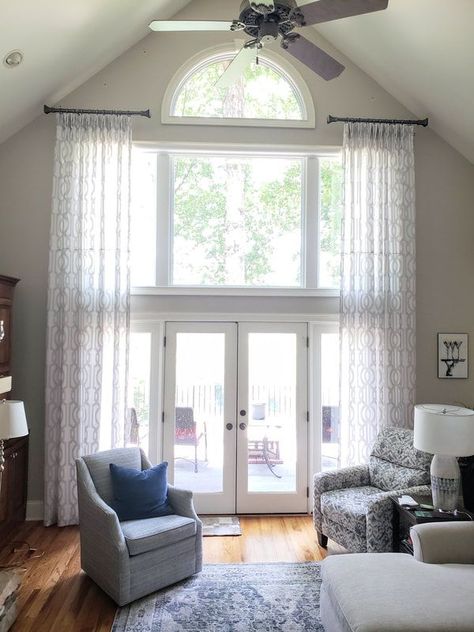 Curtains For Tall Windows, Curtains For Large Windows, Big Window Curtains, Large Window Coverings, Large Window Curtains, Curtains And Sheers, Sliding Door Window Treatments, Make Curtains, Window Treatments Living Room