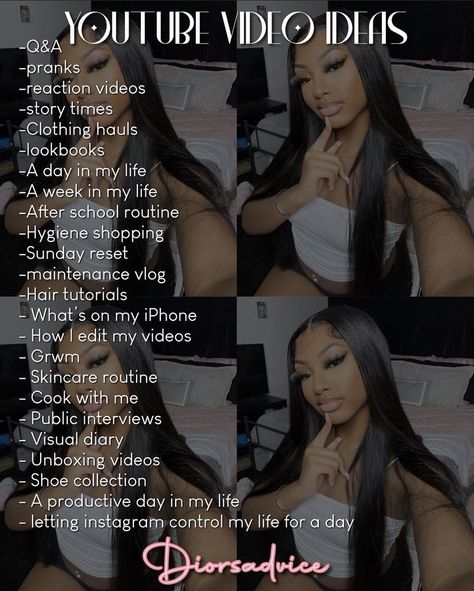 Names To Call Your Youtube Subscribers, Youtube Video Ideas With Boyfriend, School Youtube Ideas, Youtube Aesthetic Black Women, Story Time Ideas Youtube, Outro Ideas, Yt Tips, Youtube Goals, Yt Ideas