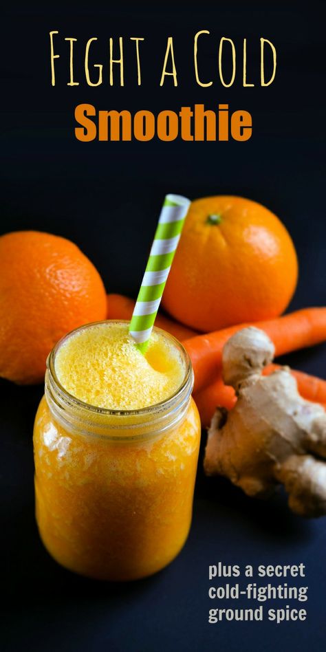 A healthy smoothie full of antioxidants, vitamins and minerals to help fight the common cold. A delicious fruity drink with a bit of a kick from the ginger and turmeric. Cold Smoothie, Orange Juice Smoothie, Best Smoothie, Orange Smoothie, Smoothie Detox, Best Smoothie Recipes, Healthy Breakfast Smoothies, Fruity Drinks, Pineapple Smoothie