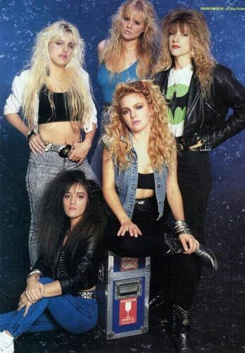 Phantom Blue: THE most under rated "All Woman" metal bands.  Not just pretty faces, Gigi, Linda, Michelle, Kim, & Nichole are Brilliant musicians all. 80s Metal Fashion, 80s Fashion Rocker, 80s Rock Fashion, 80s Glam Rock, 80s Hair Metal, 80s Heavy Metal, Metal Outfit, Hair Metal Bands, 80s Glam