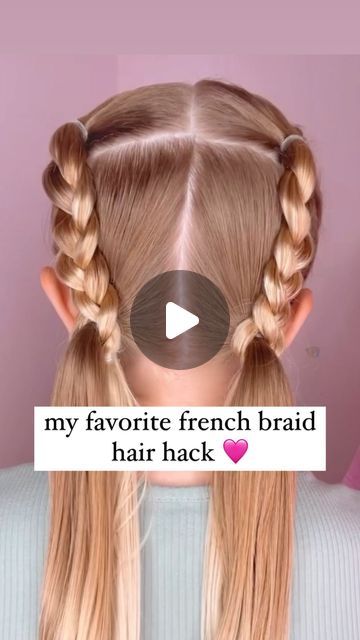 Audrey McClelland on Instagram: "MY FAVORITE FRENCH BRAID HAIR HACK 🩷 If you’re not great at French braiding, this is one of my favorite all-time hairstyles to share with everyone! I’ve never been great at French braiding or Dutch braiding, so I’ve always relied on hair hacks to help me out. This is such a simple one to do and it comes out looking so cute and so pretty! . Use a hair wax stick at the end just to smooth the flyways down. I will share my favorite hair products in my stories and also in my highlights! . #hairhacks #hairhack #hairdo #braidideas #braidinspo #braidinspiration #braid #simplehairstyles #simplehair #simplehairstyle #easyhairstyles #easyhairstyle #easyhairstylesforgirls #cutehairstyles #cutehair #hairvideo #hairideas #hairinspo #hairinspiration #hairvideos #hairidea Dutch Braid Tips, Girls French Braid Hairstyles, French Braids On Short Hair, Double French Braid Tutorial, Easy French Braid Hairstyles, Easy French Braid For Beginners, Kids French Braids, Backwards Braid, French Braid Hack