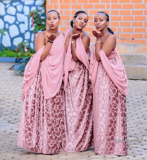 Bridesmaids In Beautiful Umushanana Traditional Attire | Clipkulture | Clipkulture Rwanda Traditional Dress, Imishanana Rwanda, Rwanda Traditional Wear, Rwandan Traditional Wedding Dress, Rwandan Traditional Clothes, Rwandese Traditional Wear, Traditional Wear Women, Bridal Train, African Bridal Dress