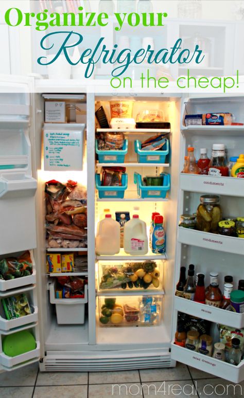 Organize Refrigerator, Refrigerator Ideas, Cheap Organization, Freezer Organization, Organized Kitchen, Side By Side Refrigerator, Cleaning Tricks, Fridge Storage, Manufactured Homes