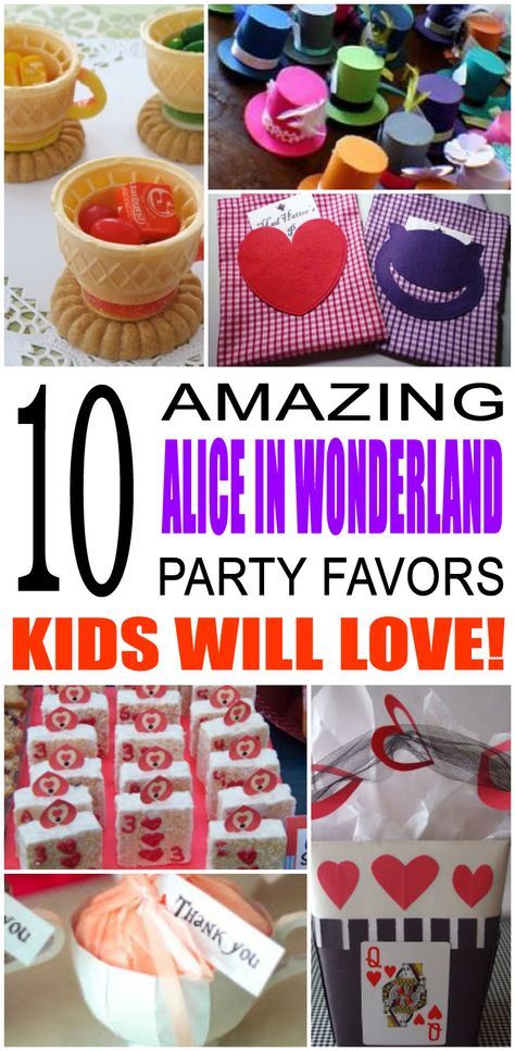 Fun alice in wonderland party favor ideas that kids, tweens and teens will love. Try these simple diy alice in wonderland party favors for boys and girls. Here are some easy gift bags, treat bags and more birthday ideas to say thank you to the friends of that special birthday child. Alice In Wonderland Treat Bags, Alice In Wonderland Party Favors, Alice In Wonderland Tea Party Food, Wonderland Party Favors, Party Favor Ideas For Kids, Shoulder Pad Top, Magical Tea, Alice In Wonderland Crafts, 1st Birthday Party Favors