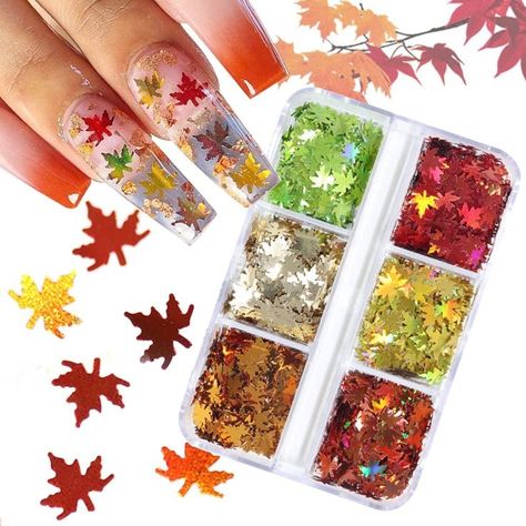 Maple Leaf Nail Art Glitter Autumn 3D Holographic Sparky Maple Leaf Nail Sequins Mixed Color Glitters Leaves Flake Acrylic Nail Supplies Autumn Thanksgiving Design Decoration DIY Accessories Women Confetti Leaves, Autumn Manicure, Fall Leaves Nail Art, Confetti Nails, Nail Sequins, Glitter Flake, Shiny Nails, Art Decor Diy, Thanksgiving Nails