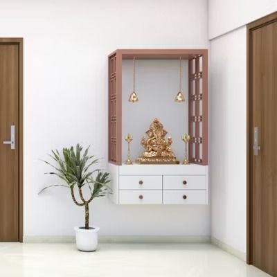 Simple Mandir Design For Home And Small Flats In 2024 - Livspace Small Puja Room Design, Temple Design For Flat, Simple Temple Design For Home, Small Temple Design For Home Modern, Mandir Design Puja Room Small, Simple Mandir Design For Home, Small Mandir Design Indian, Home Temple Ideas Puja Room Small, Modern Mandir Design Small