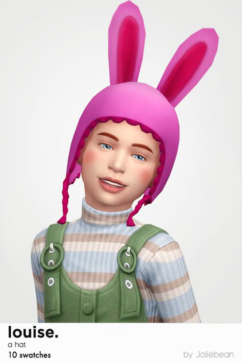 Louise - a hat with bunny ears for children in 10 swatches by Joliebean | Joliebean on Patreon Sims 4 Cc Bunny Hat, Sims 4 Bunny Hat, Louise Bunny Ears, Acotar Nails, Hat With Bunny Ears, Sims 4 Children, Bunny Hat, Bobs Burgers, Sims 4 Cas