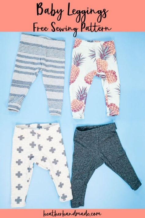 Baby Leggings FREE sewing pattern (3 to 18 months) + video. All you will need for materials is either knit fabric or an adult t-shirt for this quick baby sewing project. They are quick and easy to sew! Comes in 4 sizes so it can work through all the baby and toddler stages. The sizes are 3 months, 6 months, 12 months, and 18 months. SewModernKids Sewing Leggings, Baby Leggings Pattern, Legging Pattern, Leggings Sewing Pattern, Free Sewing Pattern, Sewing Patterns Girls, Baby Sewing Projects, Small Sewing Projects, Easy To Sew