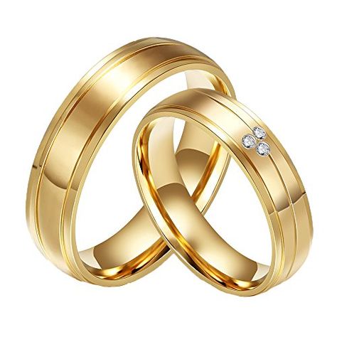 CARTER PAUL CZ en acier inoxydable plaqué or 18 carats de diamant Bague de bandes de mariage de couple Femmes Taille 57 Couple Rings Gold, Gold Wedding Jewelry, Gold Wedding Rings, Couple Rings, Engagement Jewelry, Cz Diamond, Pretty Jewellery, Womens Engagement Rings, Cz Stone