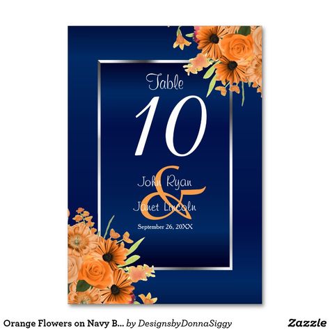 Navy Blue Wedding Table, College Grad Party Decor, Blue Wedding Table, 2026 Wedding, Sister Ideas, Orange Gerbera, Orange Wedding Themes, Orange Wedding Colors, Orange Theme