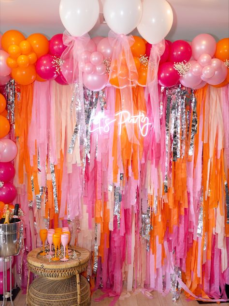 Pink Orange Bachelorette, Orange Bachelorette, Orange Birthday Parties, Pink Bachelorette Party, Sunset Party, Orange Birthday, Pink Bachelorette, 21st Party, Orange Party