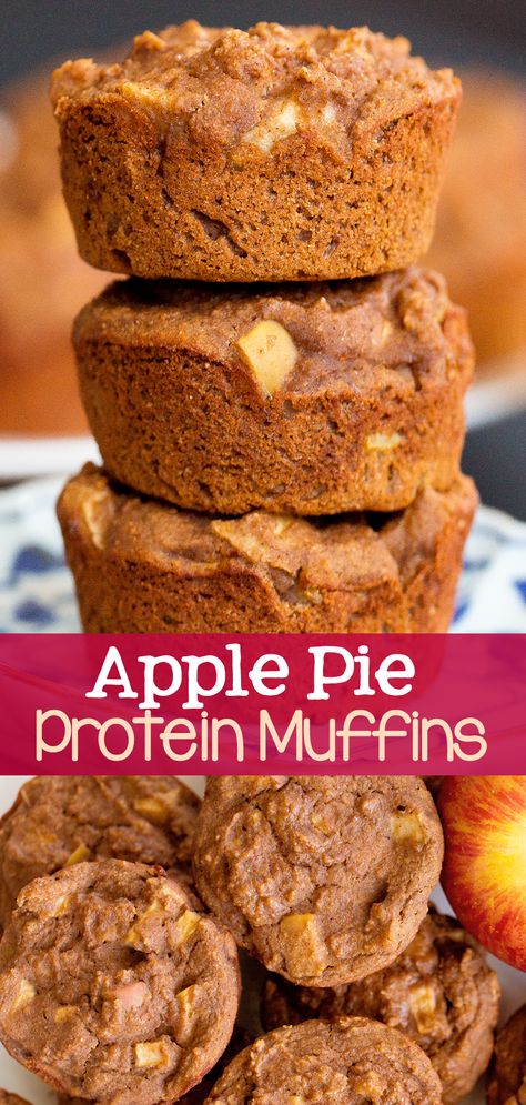 Apple Pie Protein Muffins - Healthy Snack Recipe Healthy High Protein Breakfast Muffins, Protien Powders Muffin Recipes, Healthy Fall Recipes High Protein, Apple Cinnamon Cottage Cheese Muffins, Applesauce Protein Muffins, Apple Cottage Cheese Muffins, Bariatric Muffins, Cottage Cheese Apple Muffins, Protein Apple Recipes