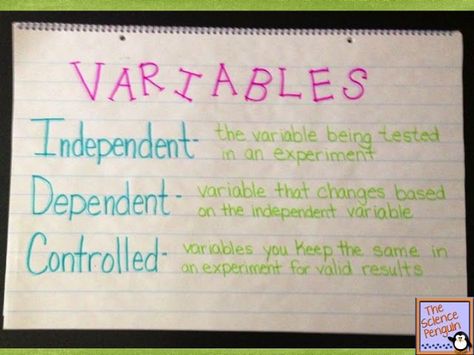 VARIABLES: Independent, Dependent, and Controlled FROM: The Science Penguin: Science Anchor Charts Series Scientific Method Anchor Chart, Penguin Science, Vocabulary Ideas, Science Food, The Science Penguin, Science Penguin, Science Anchor Charts, 7th Grade Science, Science Vocabulary