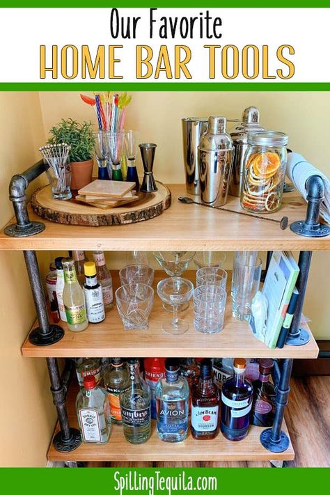 Home bar tools and accessories we love and recommend! Home Bar Essentials, Gold Straws, Fresh Squeezed Juice, Electric Juicer, Copper Bar, Bar Essentials, Ice Cube Maker, Diy Bar, Tonic Water