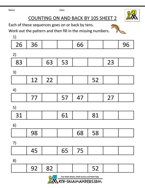 math worksheets for kids count on back by 10s 1 Count By Tens, Count By 10s, Number Patterns Worksheets, Counting By 5s, Mental Maths Worksheets, Math Tables, Halloween Math Activities, Sequencing Worksheets, Counting For Kids