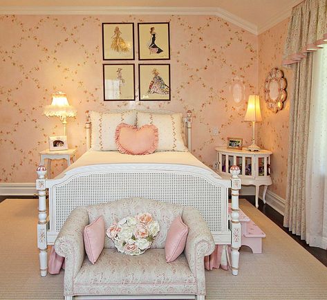 Antique barbie prints are a great addition to the shabby chic girl’s bedroom in pink Shabby Chic Girls Bedroom, Camera Shabby Chic, Shabby Chic Decorating, Chic Bedroom Design, Shabby Chic Decor Bedroom, Styl Shabby Chic, Floral Bedroom, Shabby Chic Dresser, Shabby Chic Bathroom