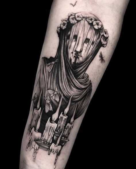 Black Veil Tattoo, Veil Tattoo, Statue Tattoo, Veiled Woman, Inked Magazine, Black Veil, Black Tattoos, Ink Art, Ink Drawing