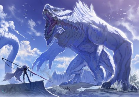 Albarninak, the Beast of the North, the pet of Sithud Beast Creature, Anime Monsters, Kaiju Art, Cool Monsters, Fantasy Beasts, 다크 판타지, Monster Concept Art, White Dragon, Fantasy Monster