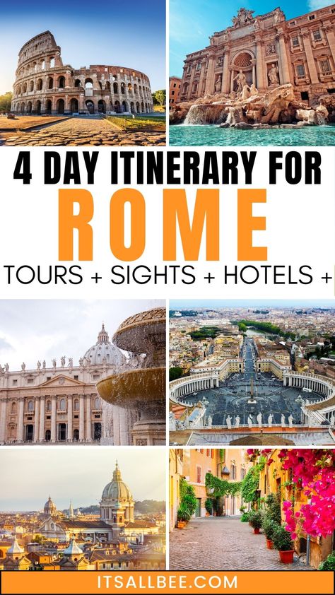 Wander through Rome's ancient history and modern charm with a 4-day itinerary. See the Colosseum, toss a coin in the Trevi, and relax in luxe hotels. 2 Days In Rome Itinerary, Rome 4 Day Itinerary, Rome One Day Itinerary, Three Days In Rome, Rome Three Day Itinerary, 4 Days In Rome, Rome In A Day, Rome Vatican, Rome Itinerary