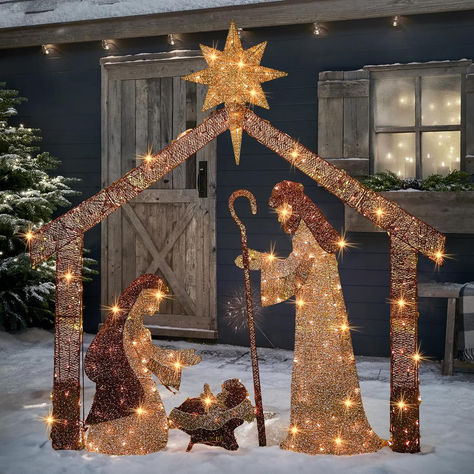 Outdoor Nativity Sets, Three Kings Gifts, National Christmas Tree, Outdoor Nativity Scene, Outdoor Nativity, Christmas Nativity Scene, Outdoor Holiday Decor, Decorating With Christmas Lights, Holiday Party Decorations