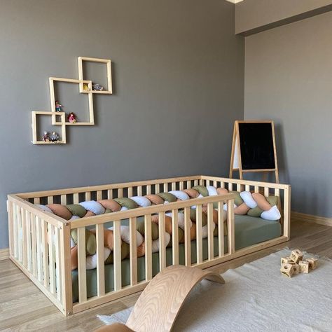 Montessori Double Bed, Child Room Design, Floor Bed Kids, Baby Floor Bed, Montessori Bed Toddler, Ground Bed, Floor Bed Montessori, Childrens Bed, Montessori Principles