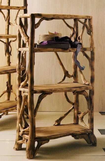 Wooden Bookshelves, Willow Furniture, Rustic Furniture Design, Twig Furniture, Rustic Bedroom Furniture, Driftwood Furniture, Rustic Furniture Diy, Rustic Living Room Furniture, Furniture Rustic