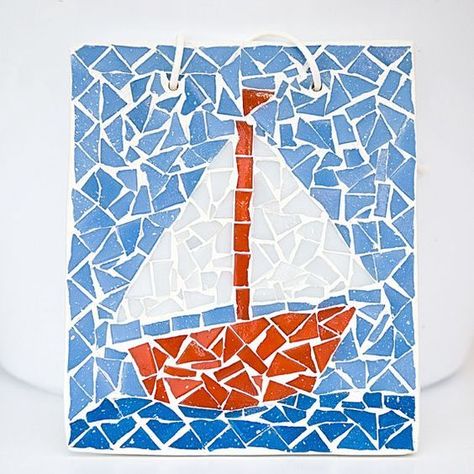 Mosaics For Kids, Classe D'art, Elementary Art Rooms, Craft Work For Kids, Mosaic Art Diy, Paper Mosaic, Boat Wall, Mosaic Art Projects, Beach House Art